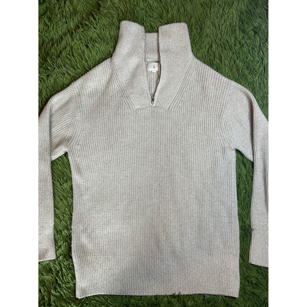 Lou & Grey Sweater Womens Med Oatmeal Quarter Zip Ribbed Knit Wool Blend Casual